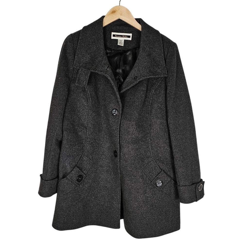 VTG Kristin Blake wool coat womens size L gray button front